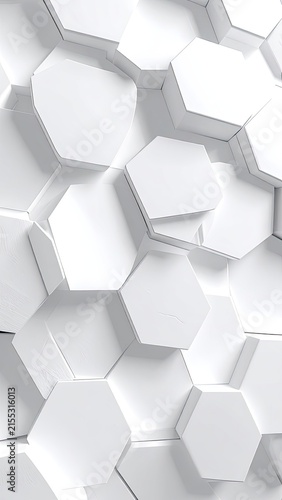 A textured, abstract background composed of overlapping white hexagons with subtle shadows.