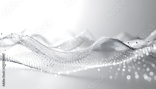 Abstract digital mesh with glowing particles and nodes.