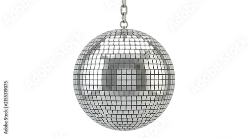Canvastavla Shimmering Disco Ball: A classic disco ball, adorned with countless mirrored squares, hangs suspended, ready to illuminate any dance floor with its vibrant reflections