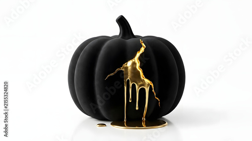 Black pumpkin with dripping liquid gold design.