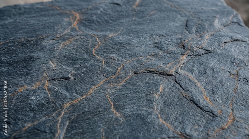 Dark gray rock with golden mineral veins symbolizing natural strength, texture, and geological elegance.