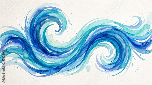 Abstract watercolor waves in blue and turquoise symbolizing fluidity, motion, and serene artistic energy.