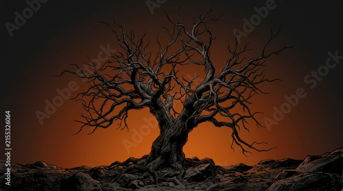 Halloween background spooky tree barren dark night eerie landscape silhouette twisted creepy dead forest mysterious ominous scary autumn branch