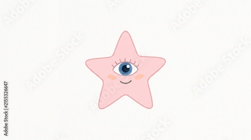 Cute pink star with a single blue eye and smile, symbolizing whimsy and curiosity.