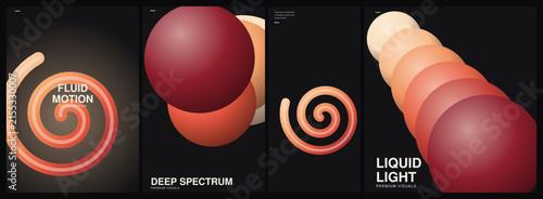 Abstract Minimalist Graphic Posters Featuring Fluid Spherical Shapes and Vibrant Gradient Color Transitions for Modern Contemporary Artistic Design