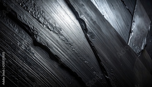 Close-up of layered, dark, textured material with a rough crack.
