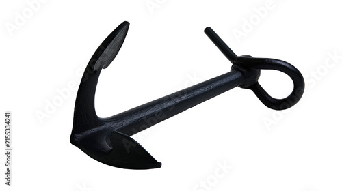 Cuadro en lienzo Heavy black metal anchor with two flukes and a ring, isolated on transparent bac
