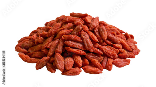 Pile of dried red goji berries, isolated on transparent background