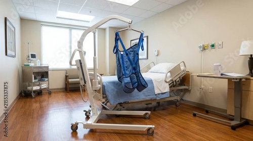 Hospital Room with Patient Transfer Lift and Bed.