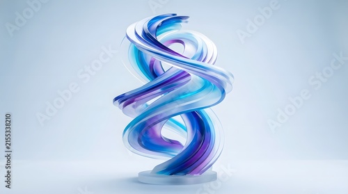 Abstract blue and purple twisting sculpture, modern 3D fluid art form on white background.