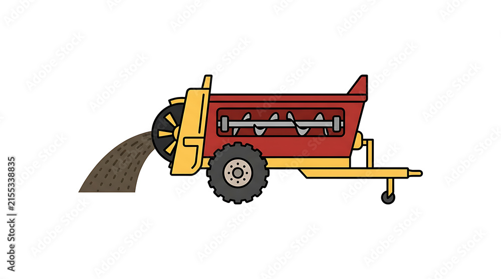 Naklejka premium Red and yellow agricultural manure spreader machine vector illustration for farming equipment