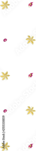 Delicate Floral Embroidery Side Border with Small Yellow and Pink Flowers