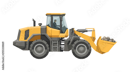 Illustration of a yellow construction front end loader vehicle