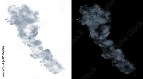Bild auf Leinwand Atmospheric smoke plume illustration, realistic gray vapor trail on black and wh
