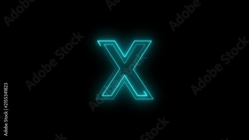 Neon cyan letter x glowing with pulsing light effect on black background, minimalist digital typography animation for modern tech branding