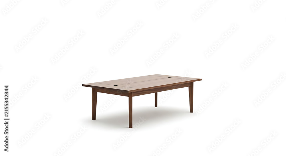 Fototapeta premium Minimalist rectangular wooden coffee table with tapered legs isolated on pure white background