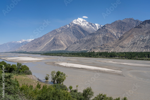 Summer landscape view of Shigar river valley in mighty Karakoram mountain range, Shigar, Gilgit Baltistan, Pakistan