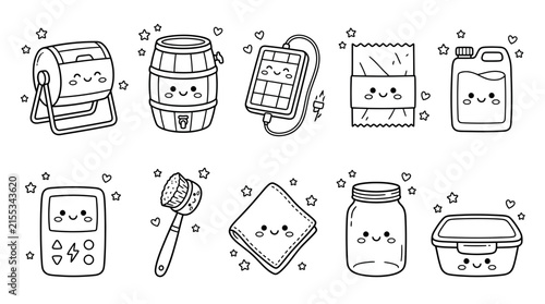Cute pantry and kitchen gadget icons.