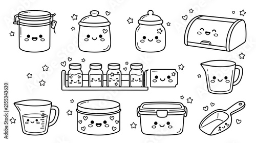 Cute pantry jars and measuring jug doodle collection.
