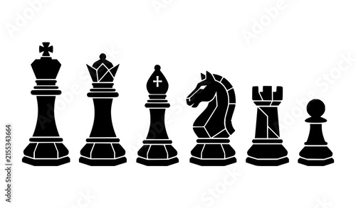 фотографія Modern chessmen silhouette collection featuring black king queen bishop knight r