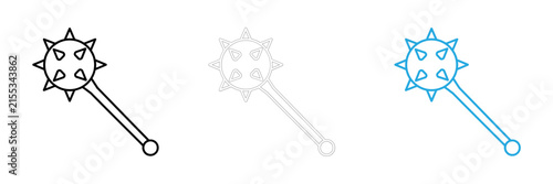 Obraz na płótnie Set of three linear mace icons representing medieval weaponry in black white and