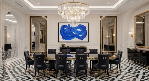 Elegant dining room with modern art and luxurious decor