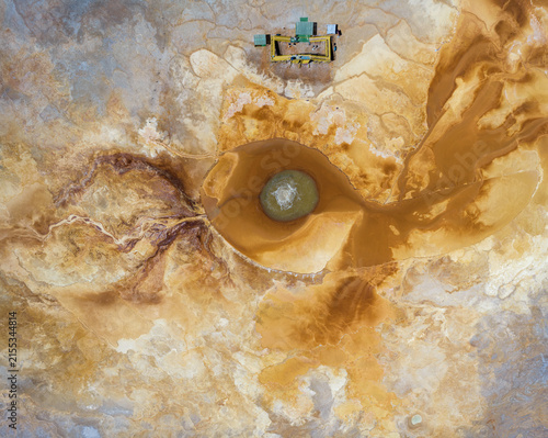 Bild auf Leinwand Aerial View of Aikeng Spring Eye of the Devil in Mangya, Qinghai: Geothermal S