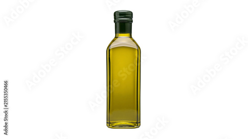 Konstfotografi Clear glass bottle filled with golden olive oil, isolated on transparent backgro