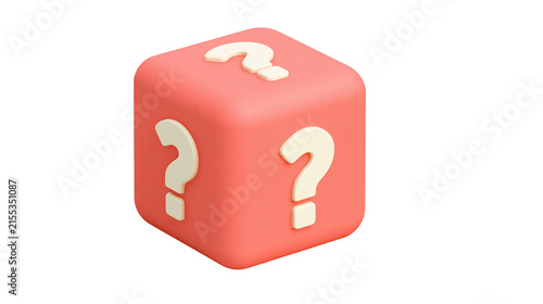Coral cube with question marks, isolated on transparent background