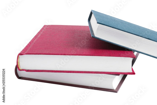 Foto Stack of Three Hardcover Books with Red and Blue Covers