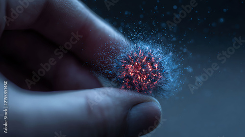 Hand Holding Glowing Microscopic Sphere