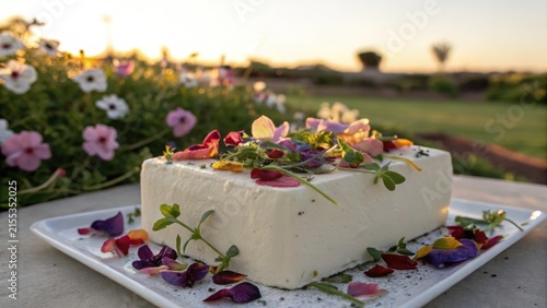 Creamy Dessert With Colorful Edible Flower Petal Garnish
