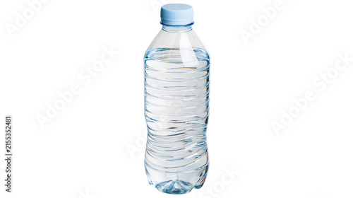 Obraz na plátně Clear plastic bottle filled with pure water and blue cap, isolated on transparen