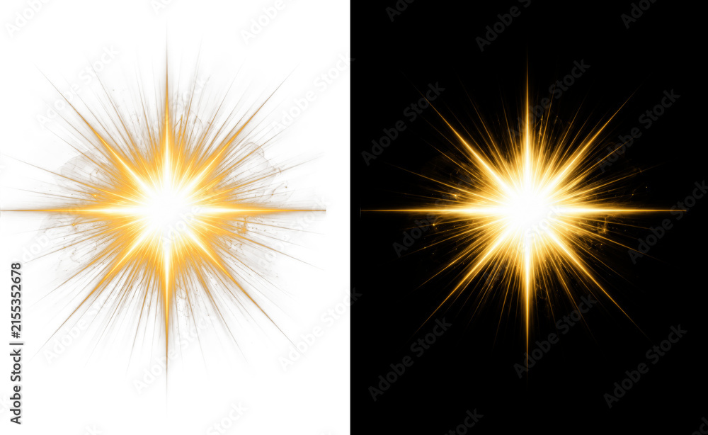 Fototapeta premium Golden starburst flare with radiant light rays during a cosmic event isolated on transparent background