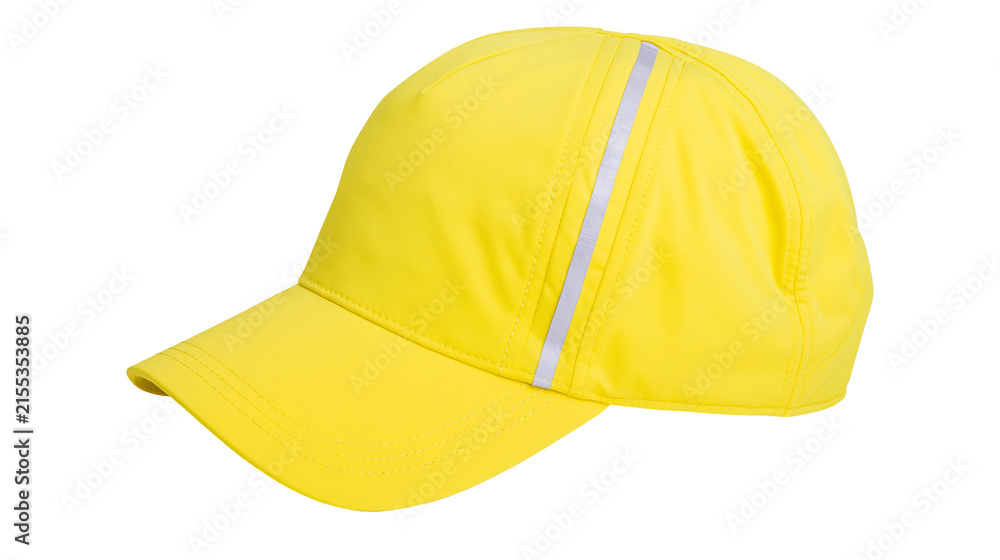 Fototapeta premium Bright yellow baseball cap with reflective stripe, isolated on transparent background