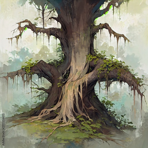 Dreamy watercolor style landscape illustration