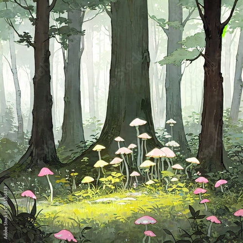 Dreamy watercolor style landscape illustration
