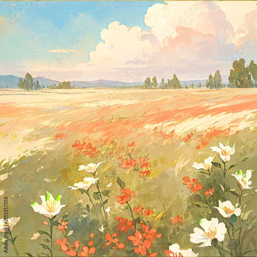 Dreamy watercolor style landscape illustration