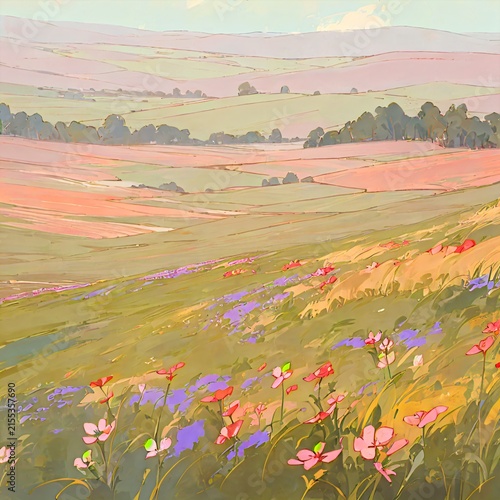Dreamy watercolor style landscape illustration
