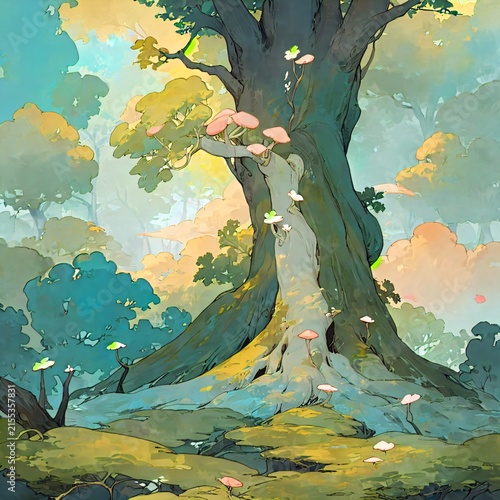 Dreamy watercolor style landscape illustration