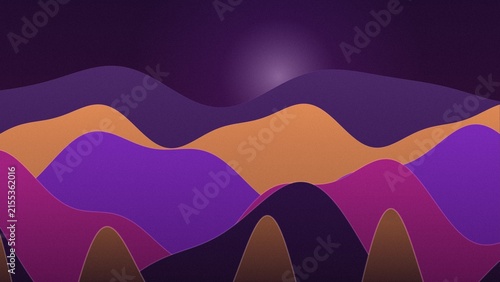 Foto Abstract landscape background, featuring layered wavy, mountains in purple, oran