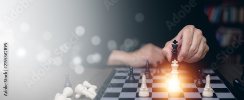 Business strategy concept with chess pieces representing leadership, decision making, competitive planning, risk management and strategic moves for long-term business success.
