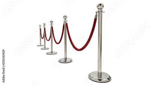 Quadro su tela Luxury silver stanchions with red velvet rope isolated on transparent background