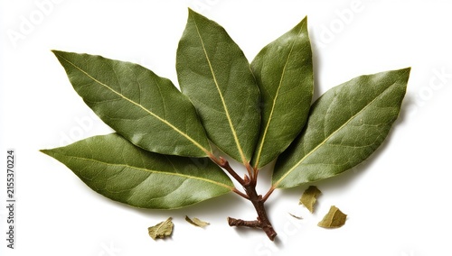 Fresh Bay Leaves on a White Background.