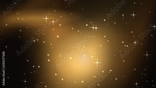 фотографія Golden glowing nebula background, with scattered white, stars and sparkling, lig
