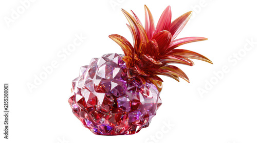 Crystal Pineapple Delight: A sparkling crystal pineapple, intricately faceted, catches the light with vibrant ruby and amethyst hues.