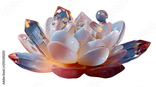 Crystal Lotus Bloom: A stunningly crafted lotus flower, its petals adorned with shimmering crystals and translucent gem accents, radiating an aura of tranquility and ethereal beauty.