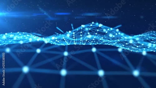 Abstract digital network waves flowing in a dark blue space