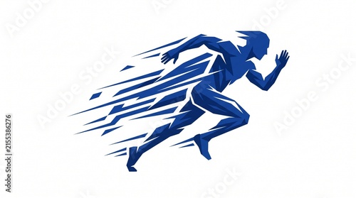 Canvastavla Blue geometric runner moving quickly with sharp motion streak lines effect