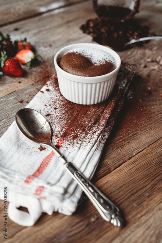 Canvastavla Warm chocolate souffle with powdered sugar and cocoa
